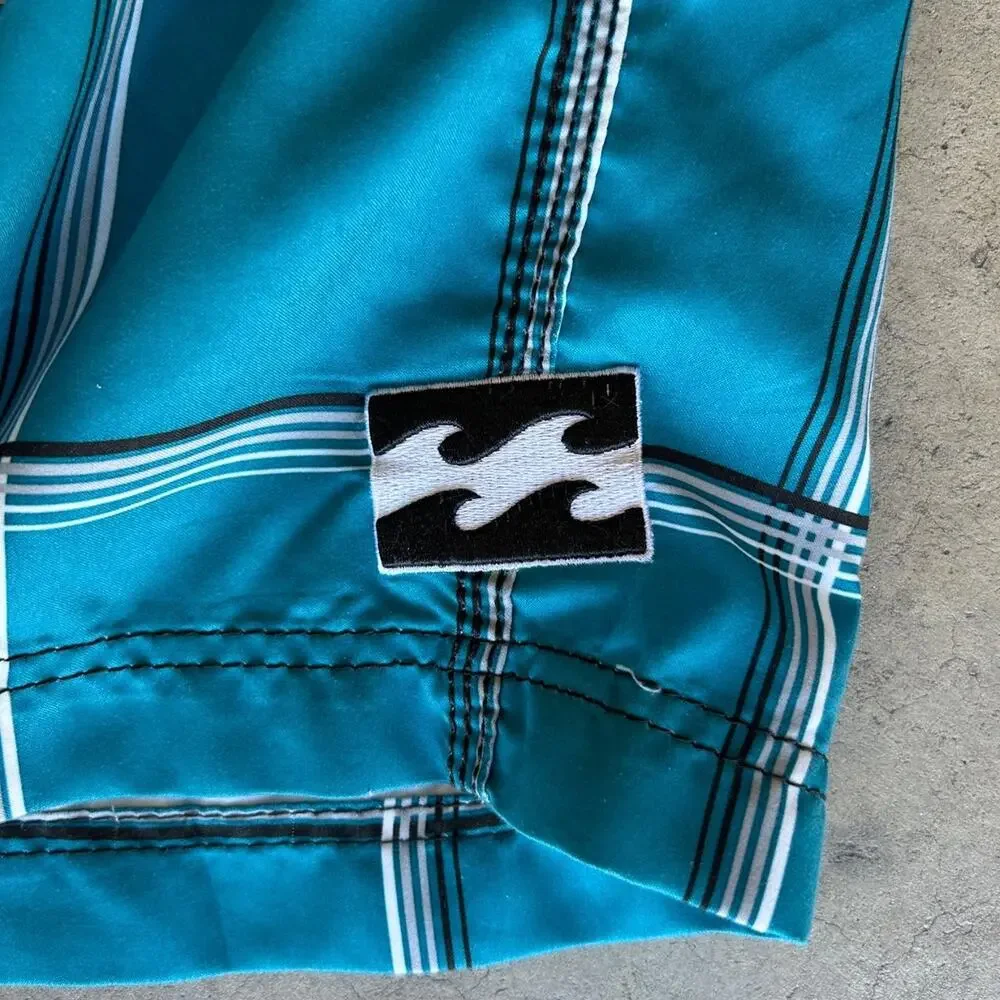 Vintage baggy grail plaid teal billabong board short swimsuit